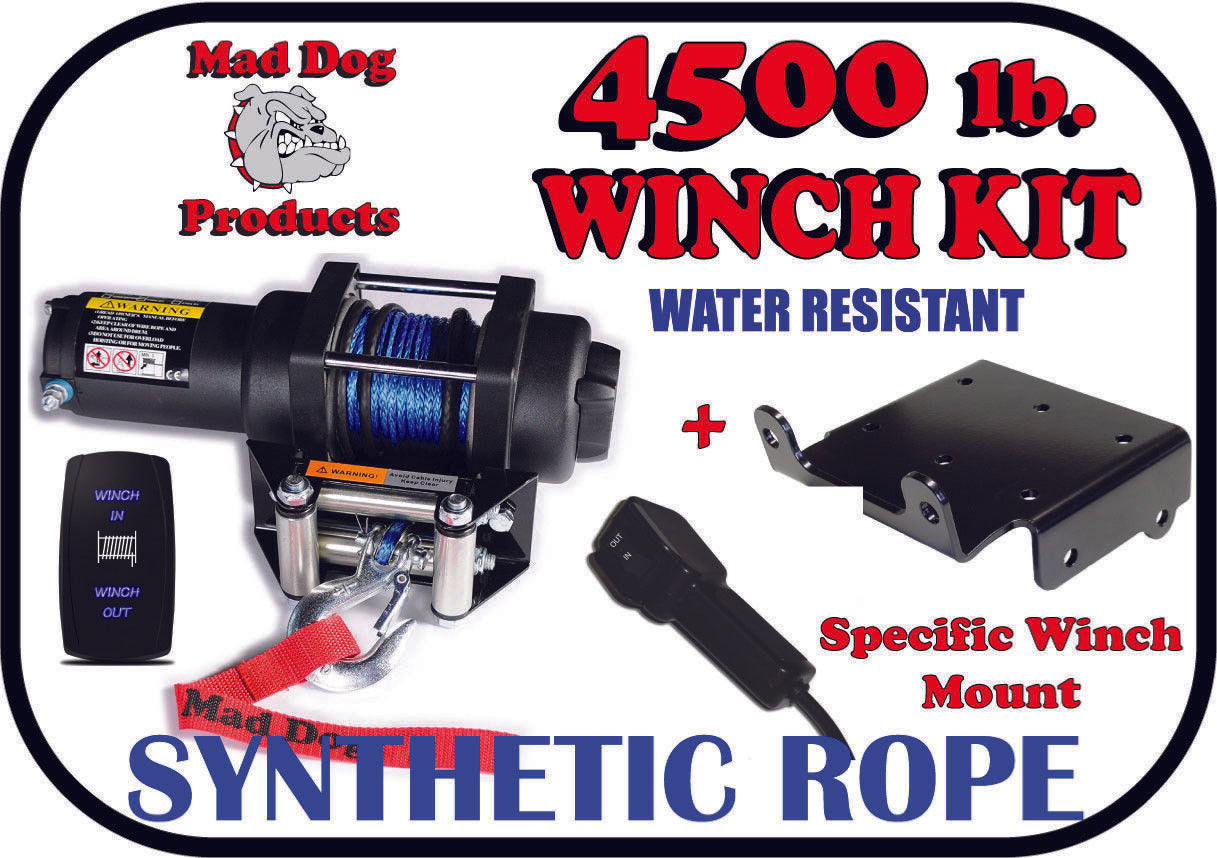 Mad Dog 4500 lb. WIDE Synthetic Rope ATV/UTV Winch w/ Winch Mount Plate